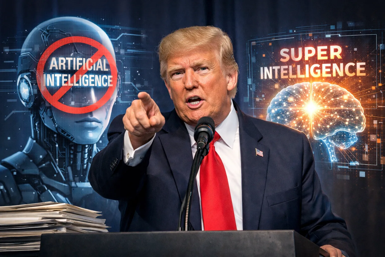 President Trump announcing the ban on the term artificial intelligence